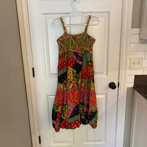 Jane Ashley smocked Sundress Multicolor patchwork print 33696